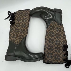 Coach Signature Brown Tristee Insulated Snow/Rain Boots Corset Lace Up Size 9